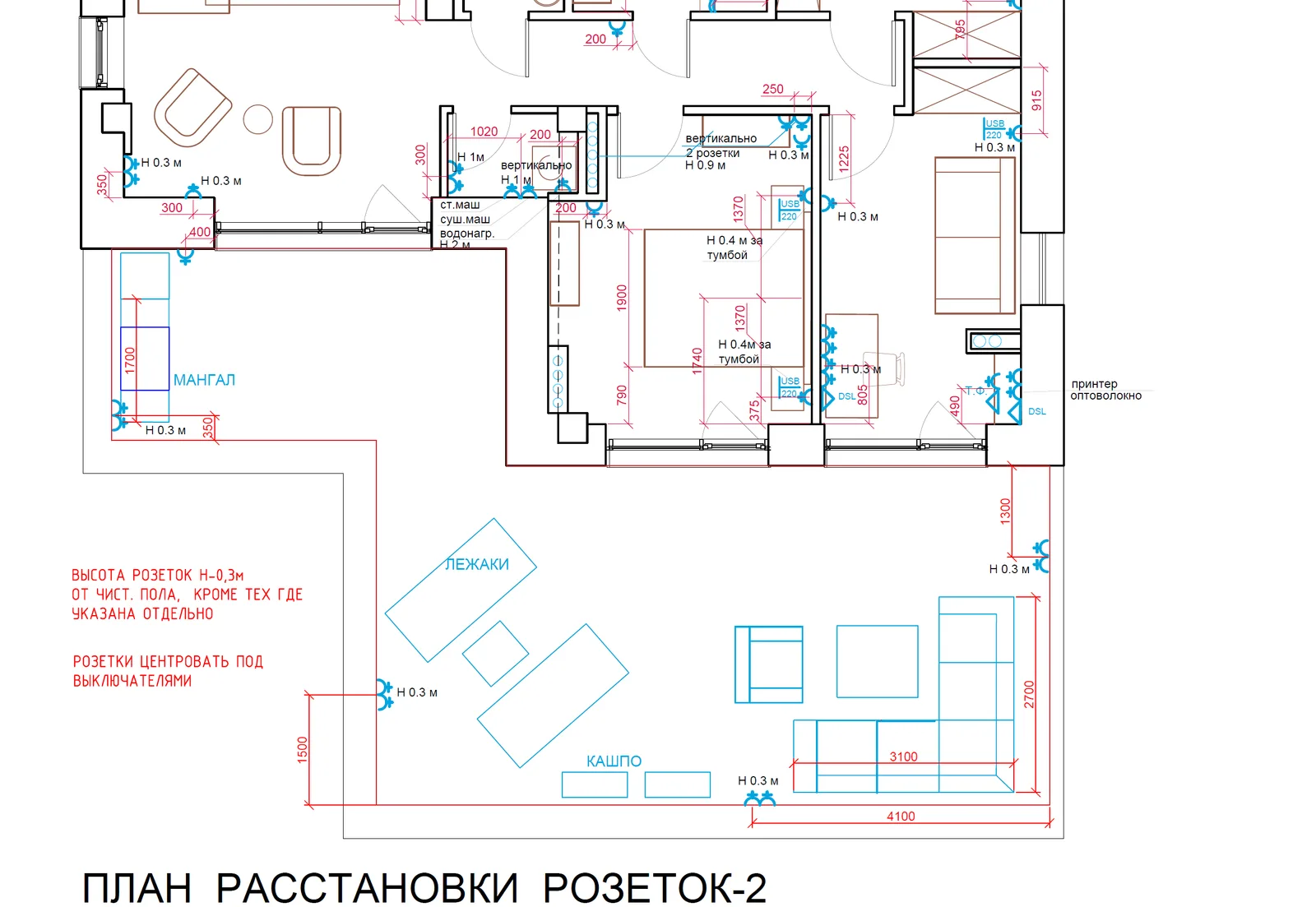 План расстановки розеток, вариант 2