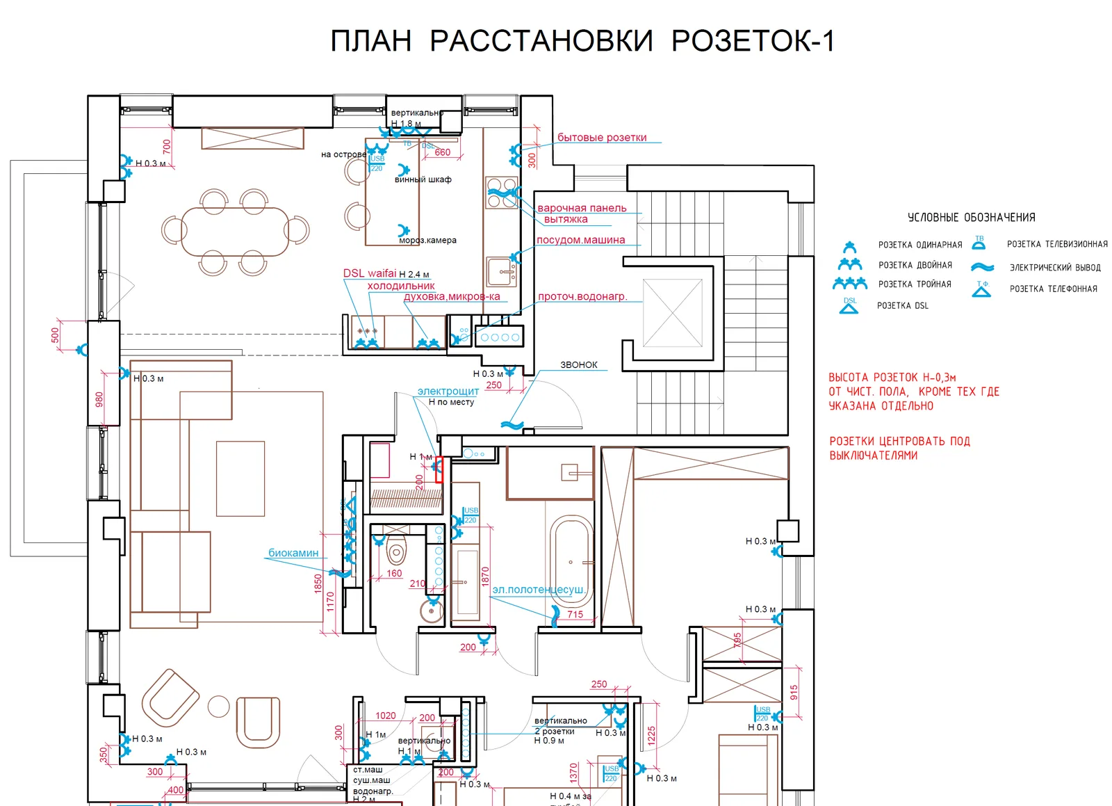 План расстановки розеток, вариант 1
